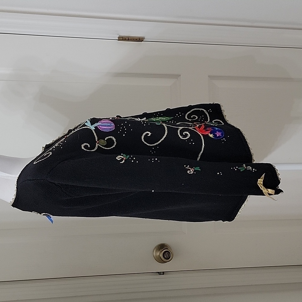 Designers Originals Studio JOY Size M Black Ugly Christmas Sweater w/Ornaments - Picture 6 of 12